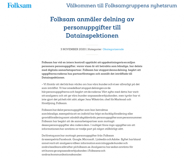 Folksam官网截屏
