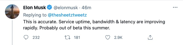 马斯克:星链服务可能将在今年夏季结束Beta测试