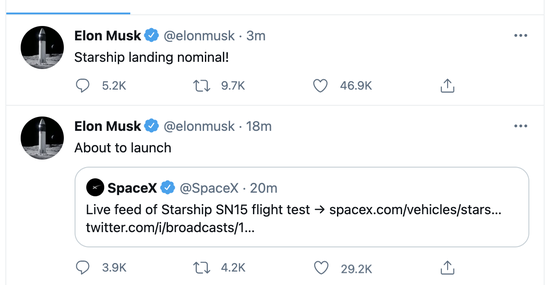 SpaceX第五次星舰火箭试飞终于成功:SN15在发射后成功着陆