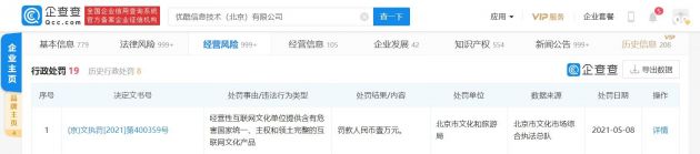 优酷被北京文旅局处罚:提供含危害国家统一的互联网文化产品