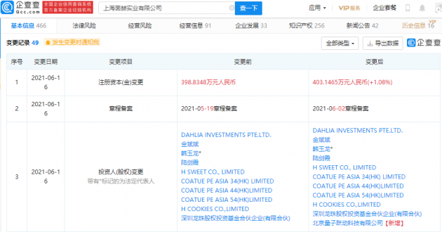 字节跳动子公司投资Manner coffee,持股1.07%
