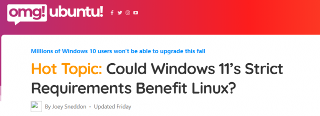 外媒:微软Win11配置要求太高 利好Linux发行版