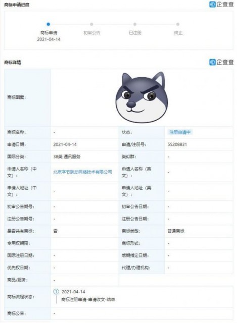 字节跳动申请“狗头”、“狗头大作战”相关商标