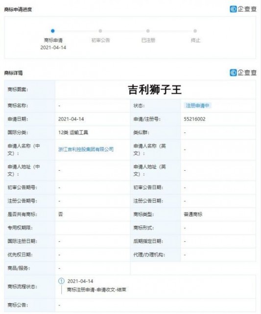 吉利汽车关联公司申请“吉利八戒”、“吉利美猴王”等商标