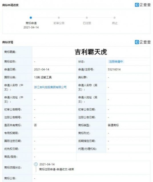 吉利汽车关联公司申请“吉利八戒”、“吉利美猴王”等商标