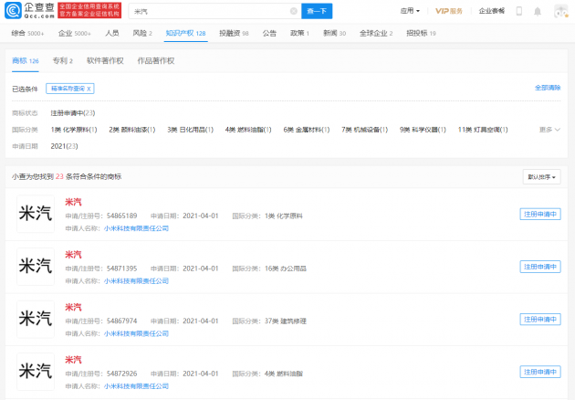 小米注册米汽商标，到底叫什么名字？