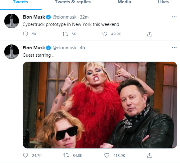 马斯克新推文：特斯拉皮卡Cybertruck原型车将于本周末在纽约展出